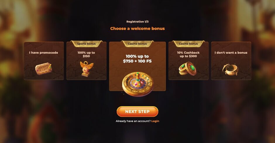 AmunRa Casino Login and Registration_Choose Bonus