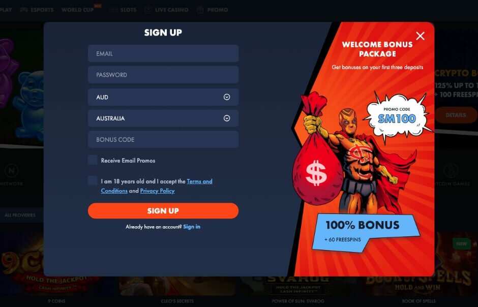 Slotman Casino Registration screen