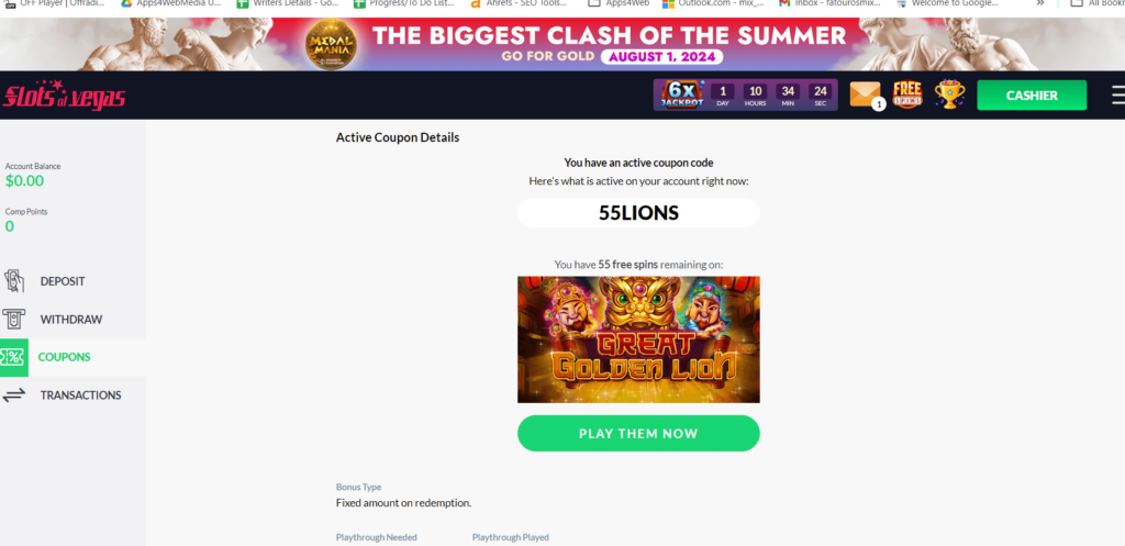 Slots of Vegas no deposit bonus codes